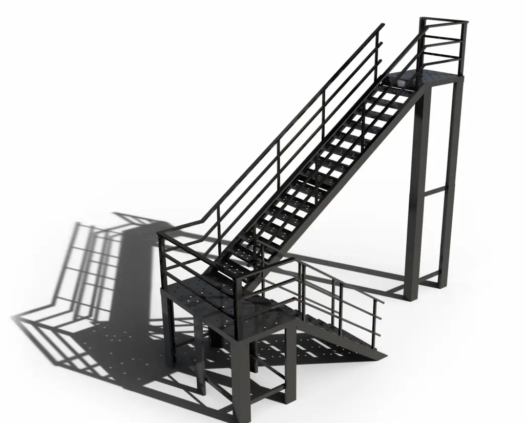 Escalera 180 grados derecha Plataforma gris oscuro