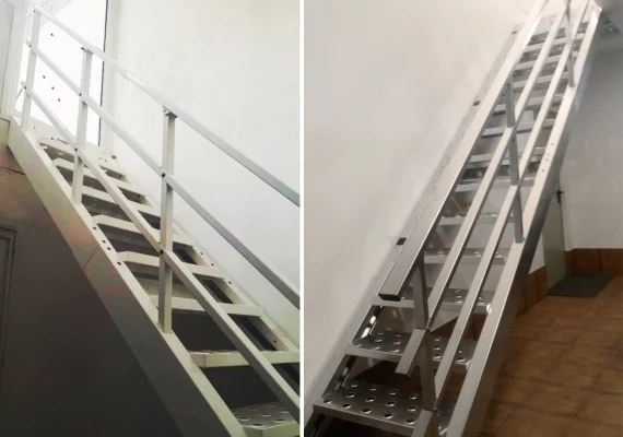 Escalera de acero blanca para interior de pared