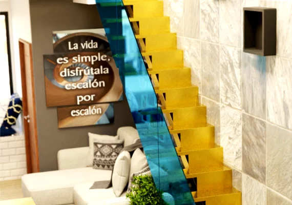 Escalera volada interior con cristal