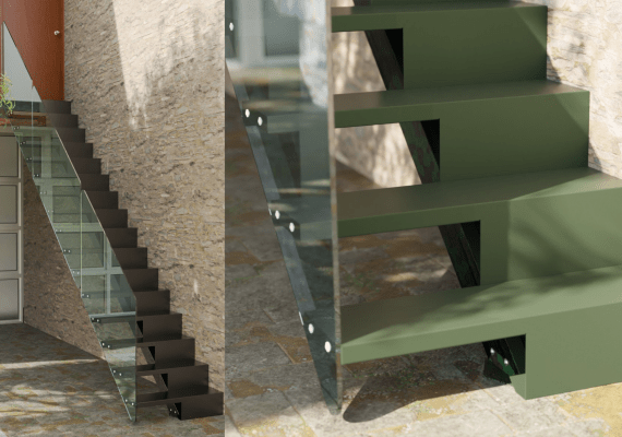 Escalera semi volada de acero galavanizado lacado al horno color verde