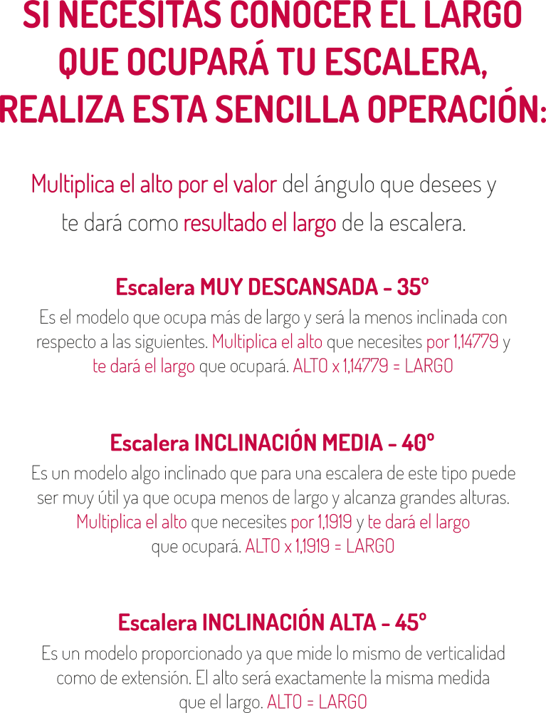 Ecuación para conocer el largo de una escalera sabiendo el alto