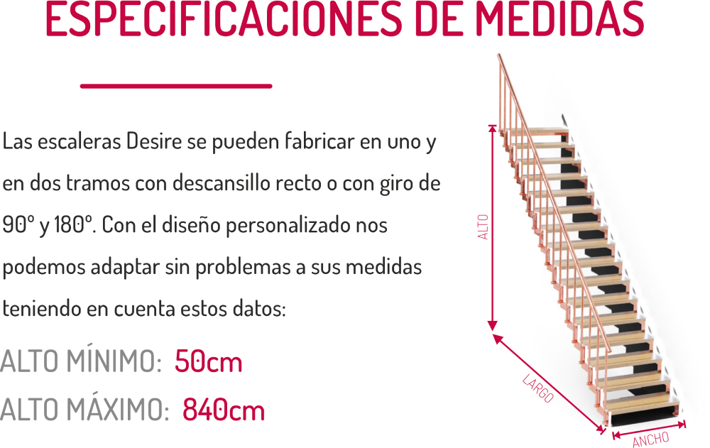 especificaciones de medidas de la escalera modelo desire de escaleras indesk