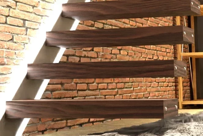Escalera de madera volada suspendium sin cristal